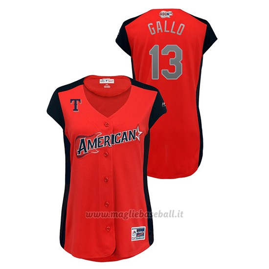 Maglia Baseball Donna Texas Texas Rangers 2019 All Star Game Workout American League Joey Gallo Rosso